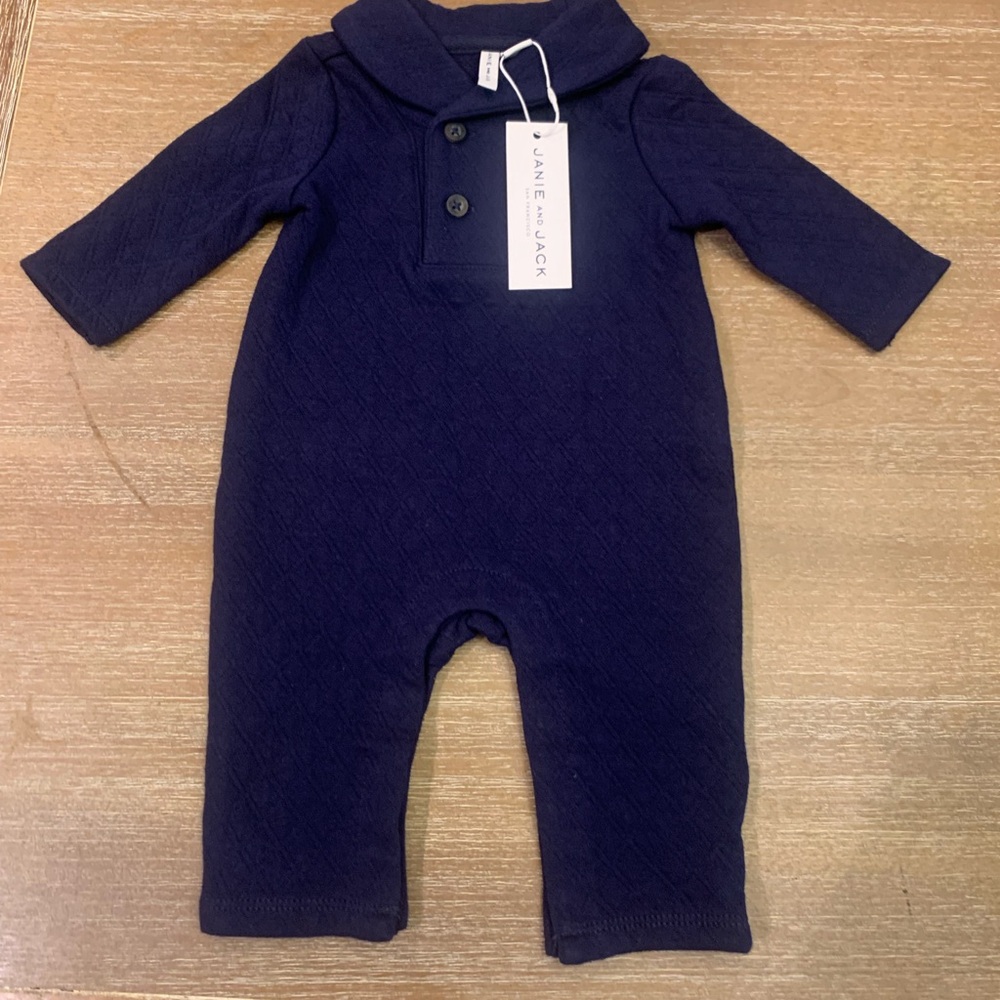 Janie and Jack Navy Quilted One-Piece Bodysuit